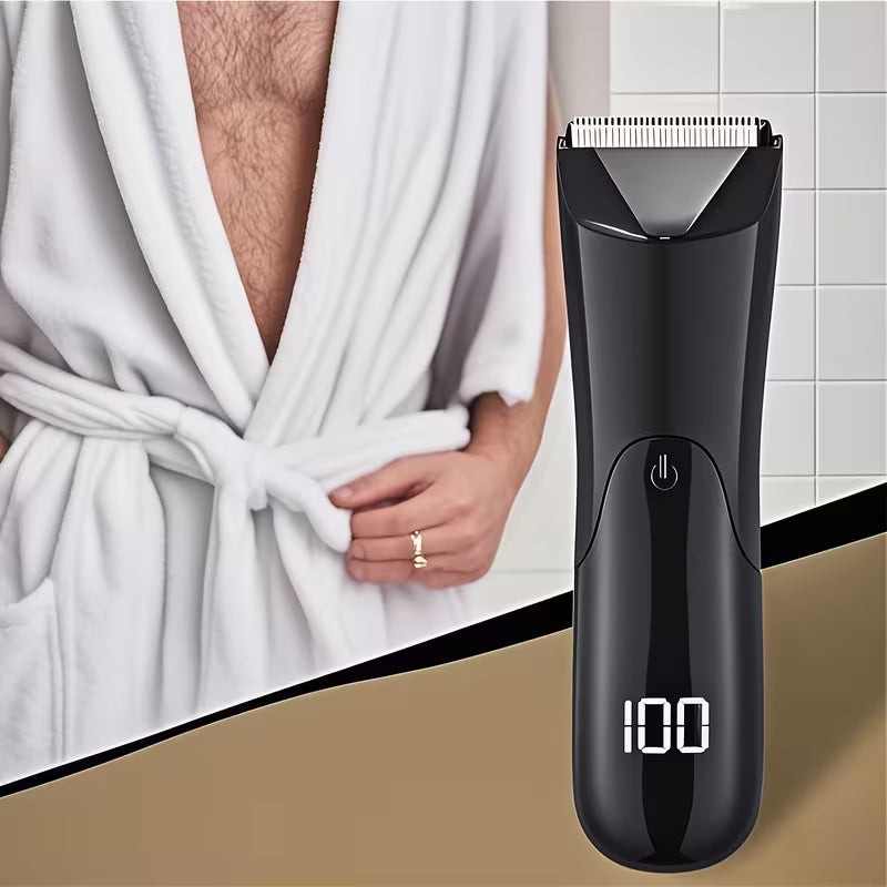Professional Body Hair Trimmer – Ceramic Blade Groomer with LCD Display & 2 Guards
