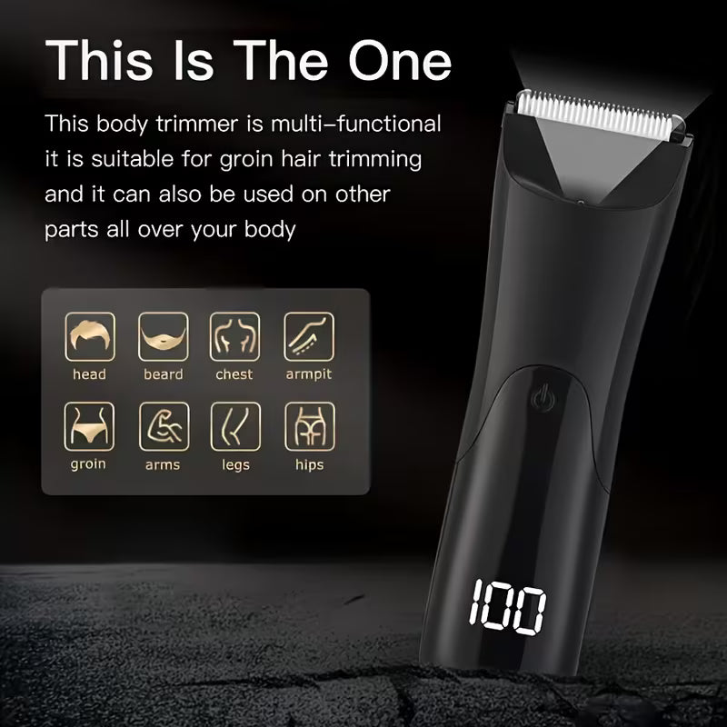 Professional Body Hair Trimmer – Ceramic Blade Groomer with LCD Display & 2 Guards