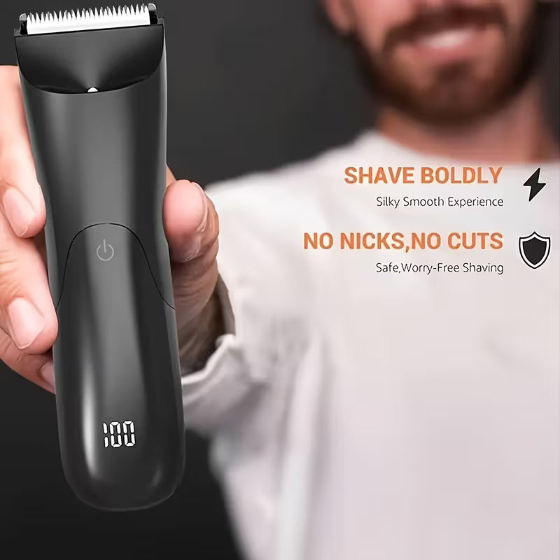 Professional Body Hair Trimmer – Ceramic Blade Groomer with LCD Display & 2 Guards